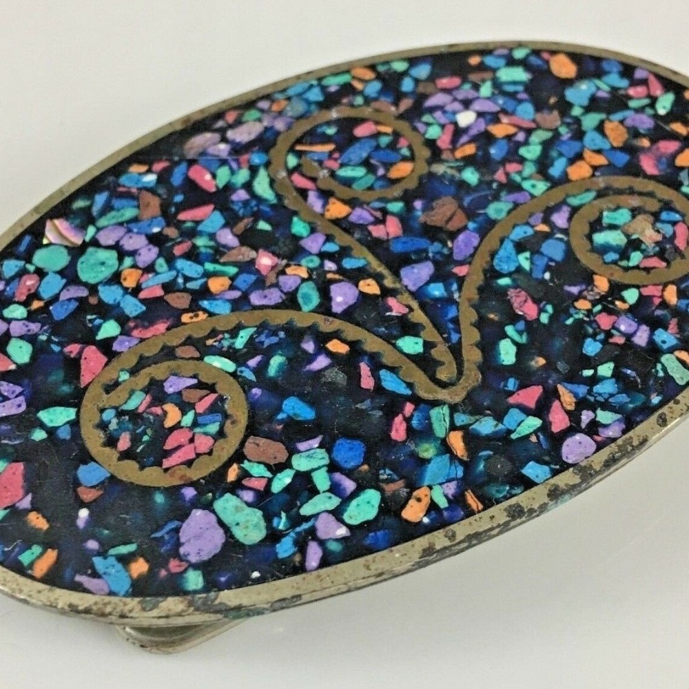 Mexico Alpaca Belt Buckle Multi Colored Blue Pink